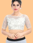 Silver Net Square Embroidered Blouse