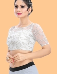 Silver Net Square Embroidered Blouse