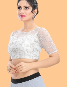 Silver Net Square Embroidered Blouse