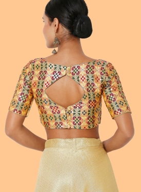 Yellow Color Tussar Silk Geometric Pattern V Neck Blouse