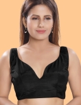 Black Silk Sleeveless Solid Saree Blouse