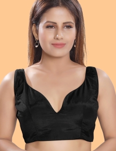 Black Silk Sleeveless Solid Saree Blouse