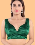 Green Silk Sleeveless Solid Saree Blouse