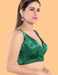 Green Silk Sleeveless Solid Saree Blouse