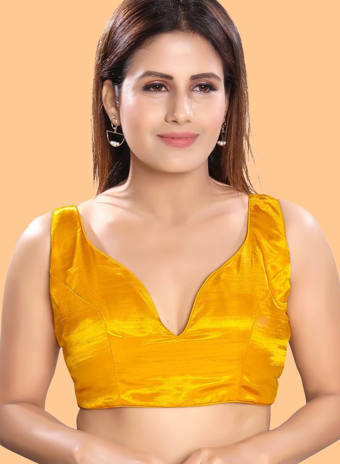 Mustard Silk Sleeveless Solid Saree Blouse
