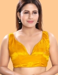 Mustard Silk Sleeveless Solid Saree Blouse
