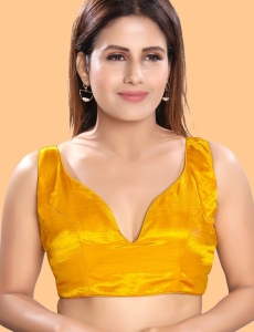 Mustard Silk Sleeveless Solid Saree Blouse