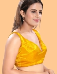 Mustard Silk Sleeveless Solid Saree Blouse