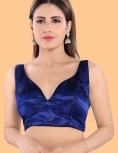 Navy Blue Silk Sleeveless Solid Saree Blouse