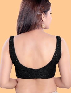 Black Sequin Embroidered Sweetheart Neckline Blouse