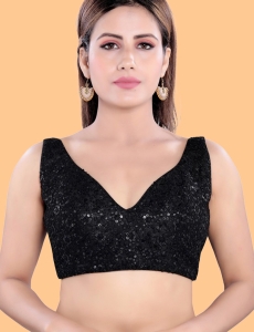 Black Sequin Embroidered Sweetheart Neckline Blouse