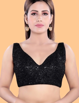Black Sequin Embroidered Sweetheart Neckline Blouse