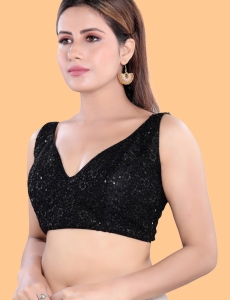 Black Sequin Embroidered Sweetheart Neckline Blouse