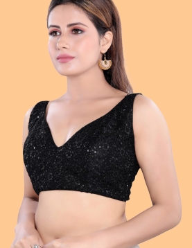Black Sequin Embroidered Sweetheart Neckline Blouse