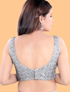 Silver Net Sweetheart Neck Sequin Embroidered Saree Blouse