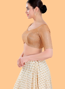  Art Silk Copper V Neck Blouse