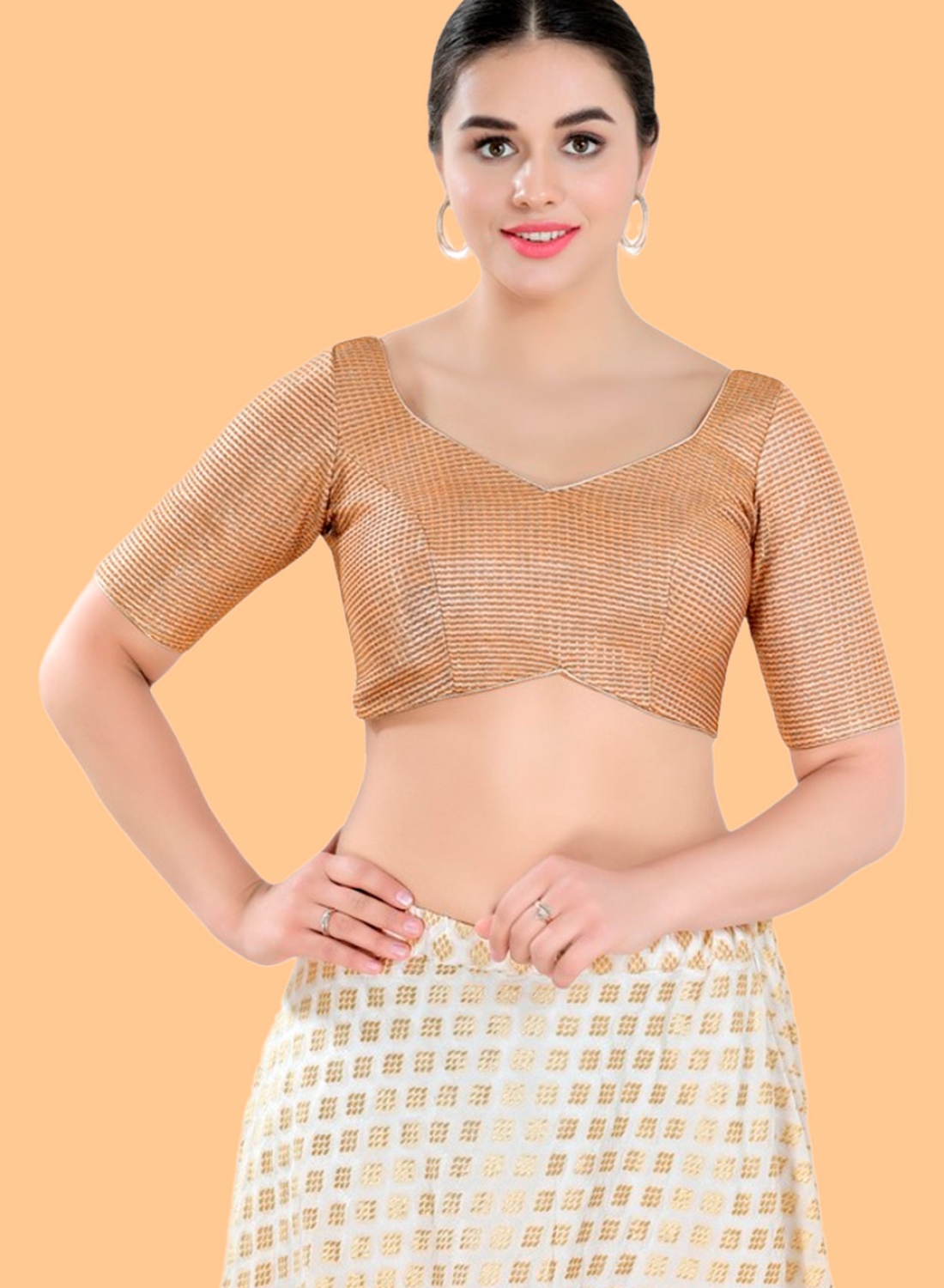  Art Silk Copper V Neck Blouse