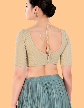 Gold Art Silk Round Neck Blouse