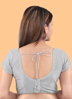 V Neck Metallic Silver Blouse