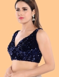 Navy Blue Sequin Embroidered Blouse