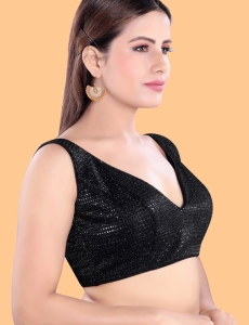 Black Art Silk V Neck Sleeveless Blouse