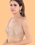 Copper Art Silk V Neck Sleeveless Blouse