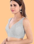 Silver Art Silk V Neck Sleeveless Blouse