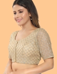 Gold Net Embroidered Round Neck Blouse