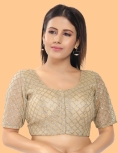 Gold Net Embroidered Round Neck Blouse