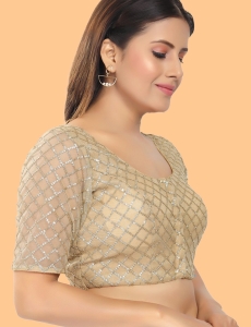 Gold Net Embroidered Round Neck Blouse