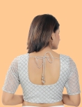 Silver Net Square Embroidered Blouse