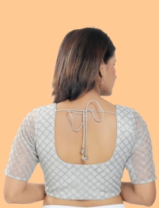 Silver Net Square Embroidered Blouse