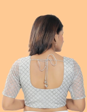 Silver Net Square Embroidered Blouse