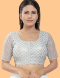 Silver Net Square Embroidered Blouse