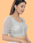Silver Net Square Embroidered Blouse