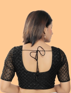 Black Net Square Embroidered Blouse