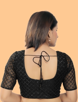 Black Net Square Embroidered Blouse