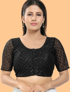 Black Net Square Embroidered Blouse