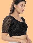 Black Net Square Embroidered Blouse