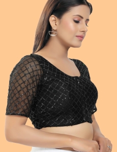 Black Net Square Embroidered Blouse