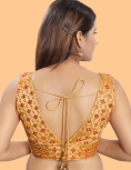 Gold Art Silk Floral Embroidered Blouse