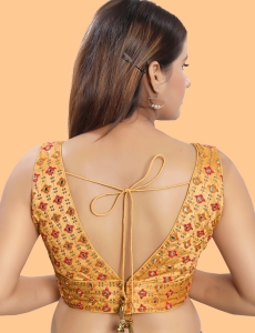 Gold Art Silk Floral Embroidered Blouse