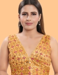 Gold Art Silk Floral Embroidered Blouse