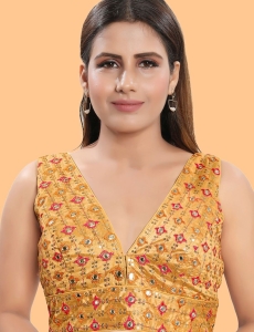 Gold Art Silk Floral Embroidered Blouse