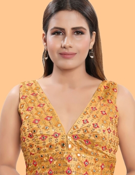 Gold Art Silk Floral Embroidered Blouse