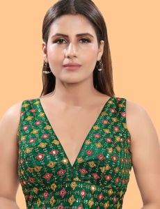 Green Art Silk Floral Embroidered Blouse