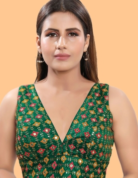 Green Art Silk Floral Embroidered Blouse