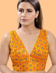 Mustard Art Silk Floral Embroidered Blouse 