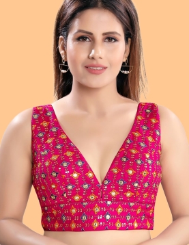 Pink Art Silk Floral Embroidered Blouse 