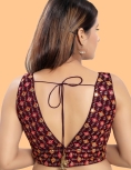 Wine Art Silk Floral Embroidered Blouse 